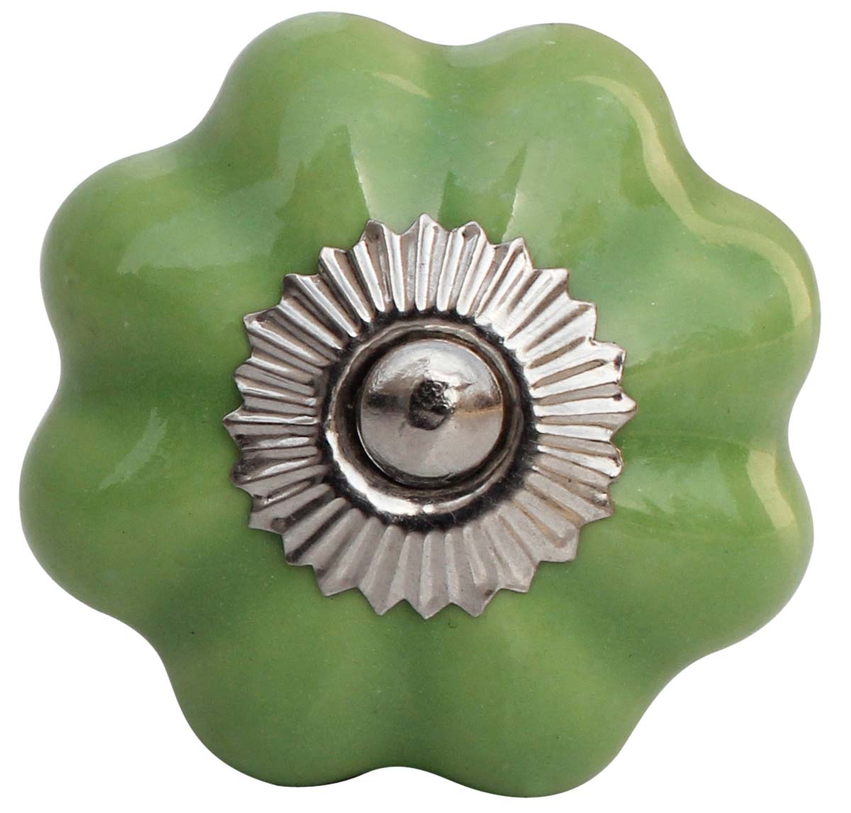 Bulk Wholesale Set of 6 Ceramic Knobs - Hand Painted Light Green Floral Pumpkin Shape – Metallic Detailing - Cabinets & Cupboard Hardware / Dresser Accessories