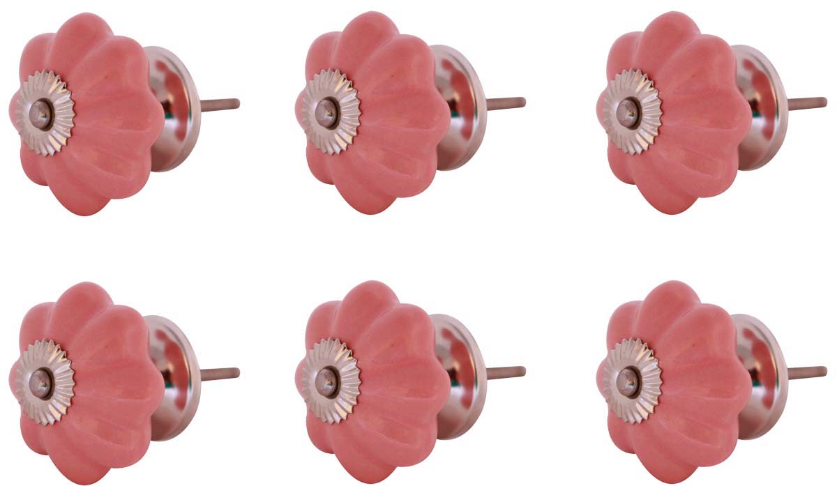 Bulk Wholesale Set of 6 Knobs / Pulls in Pumpkin Design Handmade Ceramic Peach Color – Decorative Handles for Drawers / Cabinets / Doors / Cup-Boards – Home Décor