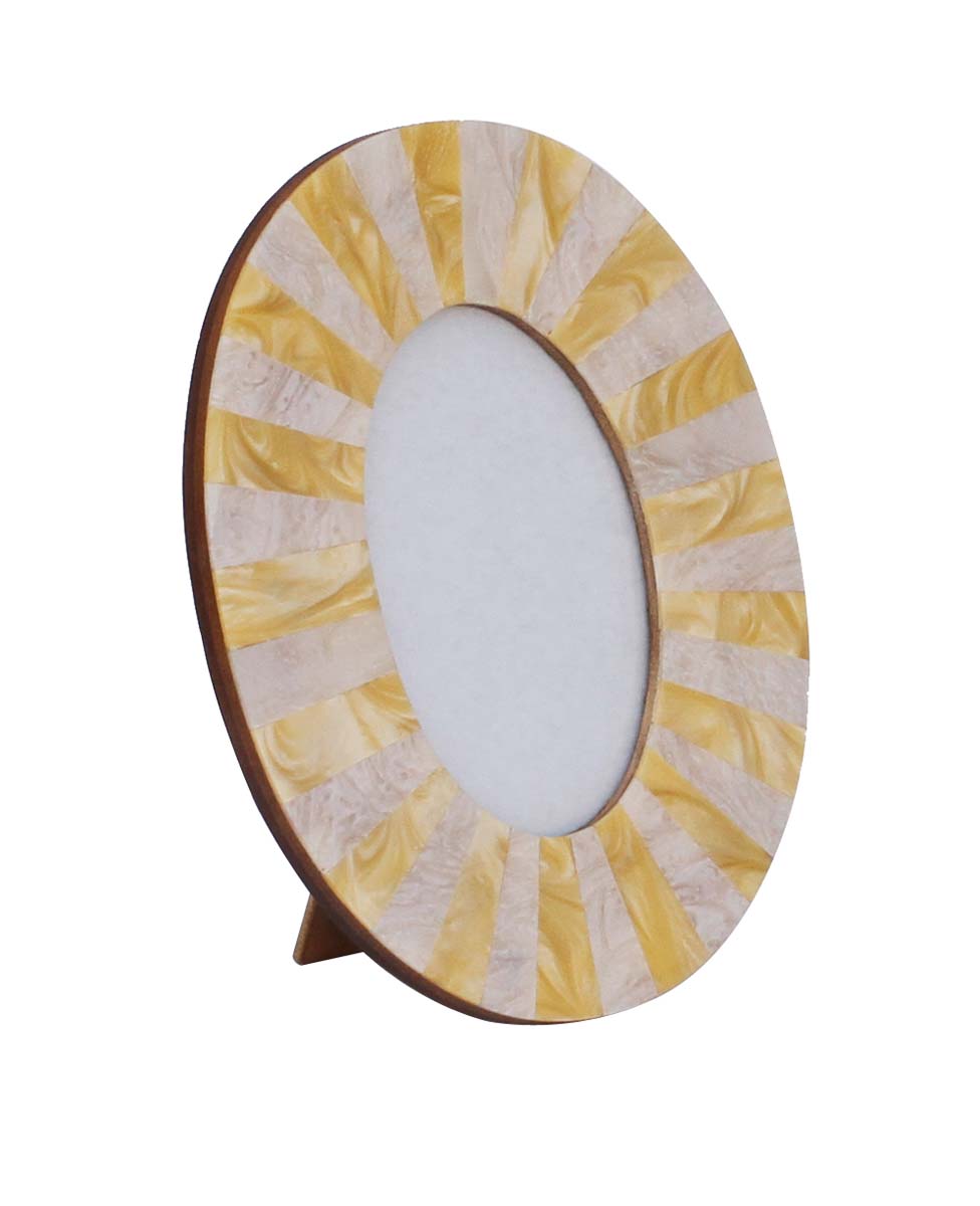 Beige & Yellow Picture Frame in Bulk - Wholesale Handmade Oval Shaped Photo Frame in Mdf & Acrylic - Home Decor Picture Frames from India