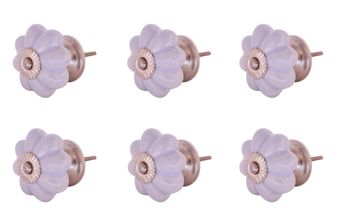 Bulk Wholesale Set of 6 Ceramic Knobs / Pulls in Pumpkin Design Handmade in Lavender Color – Decorative Handles for Drawers / Cabinets / Doors / Cup-Boards – Home Décor