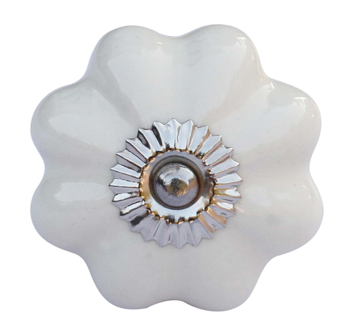 Bulk Wholesale Set of 6 Handmade Ceramic White Color Knobs / Pulls in Pumpkin Design – Decorative Handles for Drawers / Cabinets / Doors / Cup-Boards – Home Décor