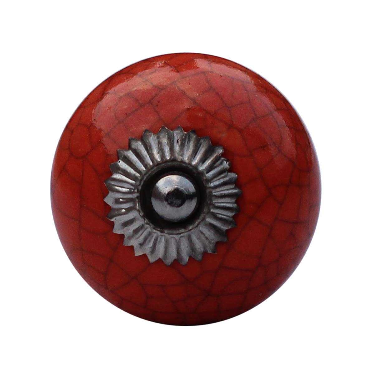 Bulk Wholesale Set of 6 Handmade Antique-Look Drawer Knobs / Pulls in Ceramic with Crackled Effect in Red Color - Decorative Handles for Drawers / Cabinets / Doors / Cup-Boards – Home Décor