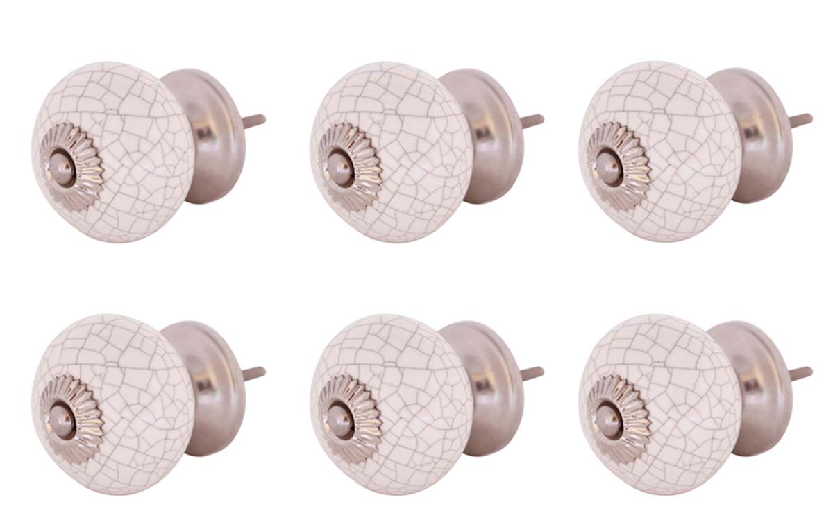 Bulk Wholesale Set of 6 Handmade Ivory Color Drawer Knobs / Pulls in Ceramic with Crackled Effect - Decorative Handles for Drawers / Cabinets / Doors / Cup-Boards – Home Décor