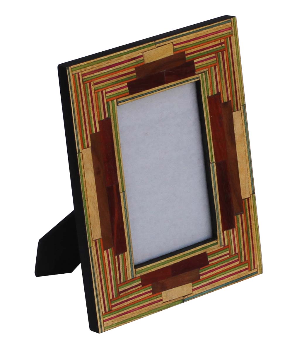 4 x 6” Handmade Picture Frame In Bulk - Earthen Shades with Colorful Thin Stripes - Geometric Designs - Wholesale Home Decor Accessories & Gift Ideas