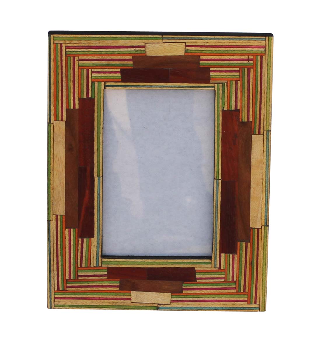 4 x 6” Handmade Picture Frame In Bulk - Earthen Shades with Colorful Thin Stripes - Geometric Designs - Wholesale Home Decor Accessories & Gift Ideas