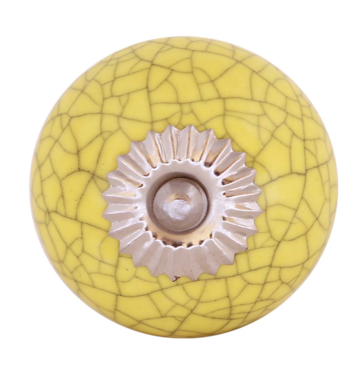 Bulk Wholesale Set of 6 Handmade Yellow Color Drawer Knobs / Pulls in Ceramic with Crackled Effect - Decorative Handles for Drawers / Cabinets / Doors / Cup-Boards – Home Décor