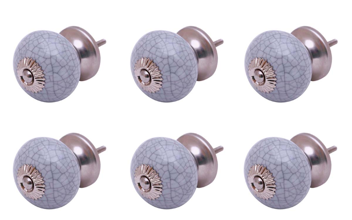 Bulk Wholesale Set of 6 Handmade Grey Color Drawer Knobs / Pulls in Ceramic with Crackled Effect - Decorative Handles for Drawers / Cabinets / Doors / Cup-Boards – Home Décor