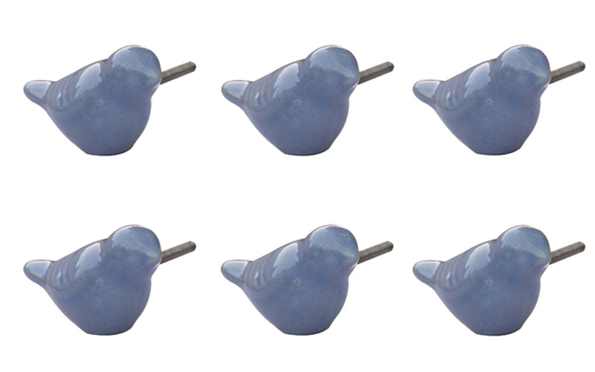 Bulk Wholesale Set of 6 Handmade Bird-Design Knobs in Lavender Color – Decorative Drawer Pulls for Cabinet Doors / Dressers – Home Décor