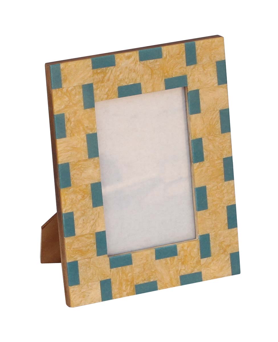 Bulk Buy 4x6 Inches MDF Picture Frame in Yellow & Teal-Blue - Wholesale Handmade MDF Photo Frame Decorated in Geometric Designs - Home Decor Picture Frames from India