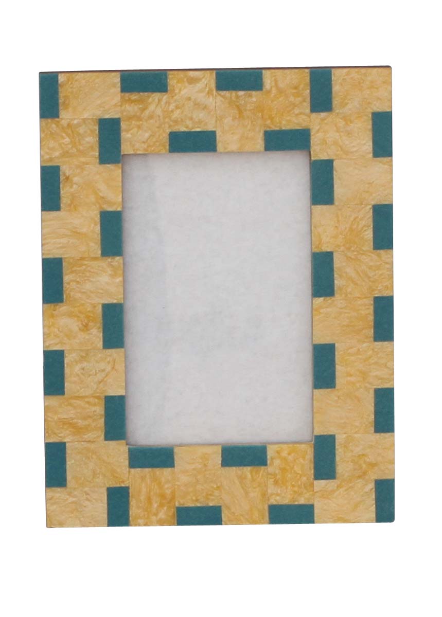 Bulk Buy 4x6 Inches MDF Picture Frame in Yellow & Teal-Blue - Wholesale Handmade MDF Photo Frame Decorated in Geometric Designs - Home Decor Picture Frames from India