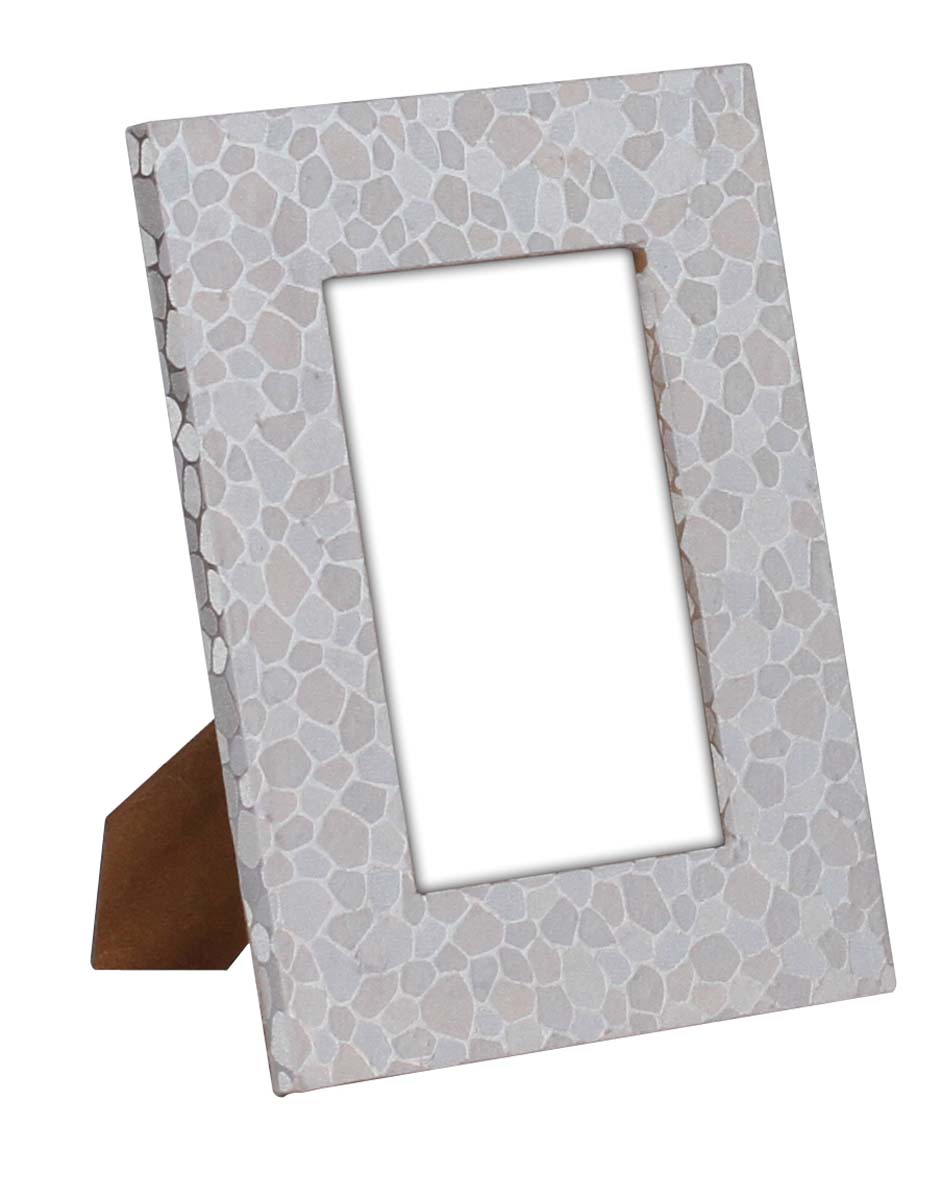 Buy Picture Frame in Bulk - Wholesale Handmade Light Gray & White Photo Frame Decorated in Wood & Faux Leather with Crackled Pattern - Home & Office Decor Frames from India