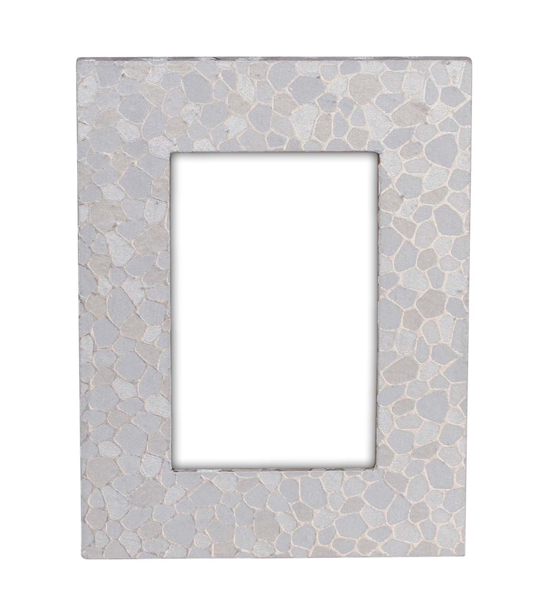 Buy Picture Frame in Bulk - Wholesale Handmade Light Gray & White Photo Frame Decorated in Wood & Faux Leather with Crackled Pattern - Home & Office Decor Frames from India