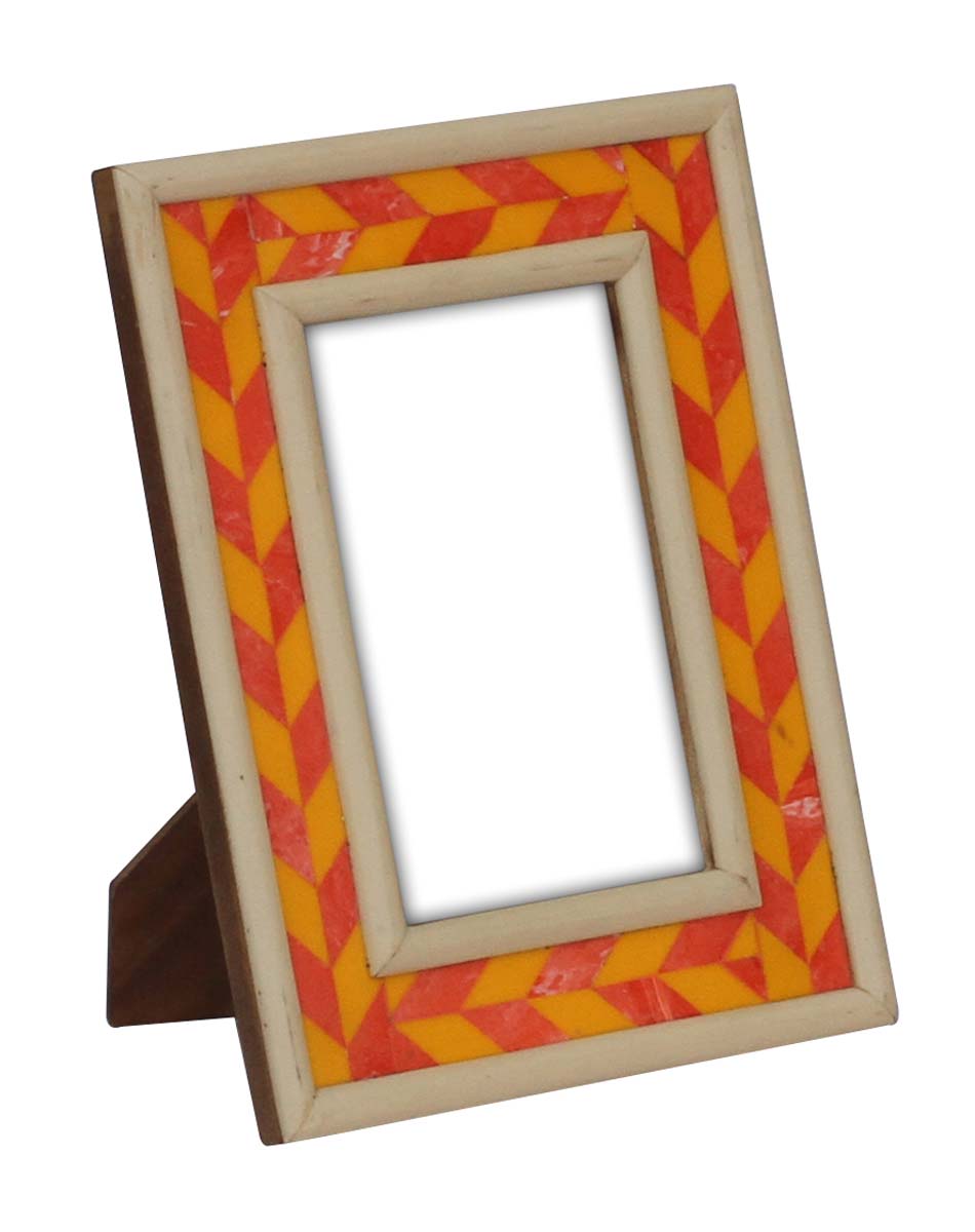 Red & Yellow 4x6 Inches Picture Frame in Bulk - Wholesale Handmade MDF & Acrylic Photo Frame in Diamond Shaped Patterns - Home Decor Picture Frames from India