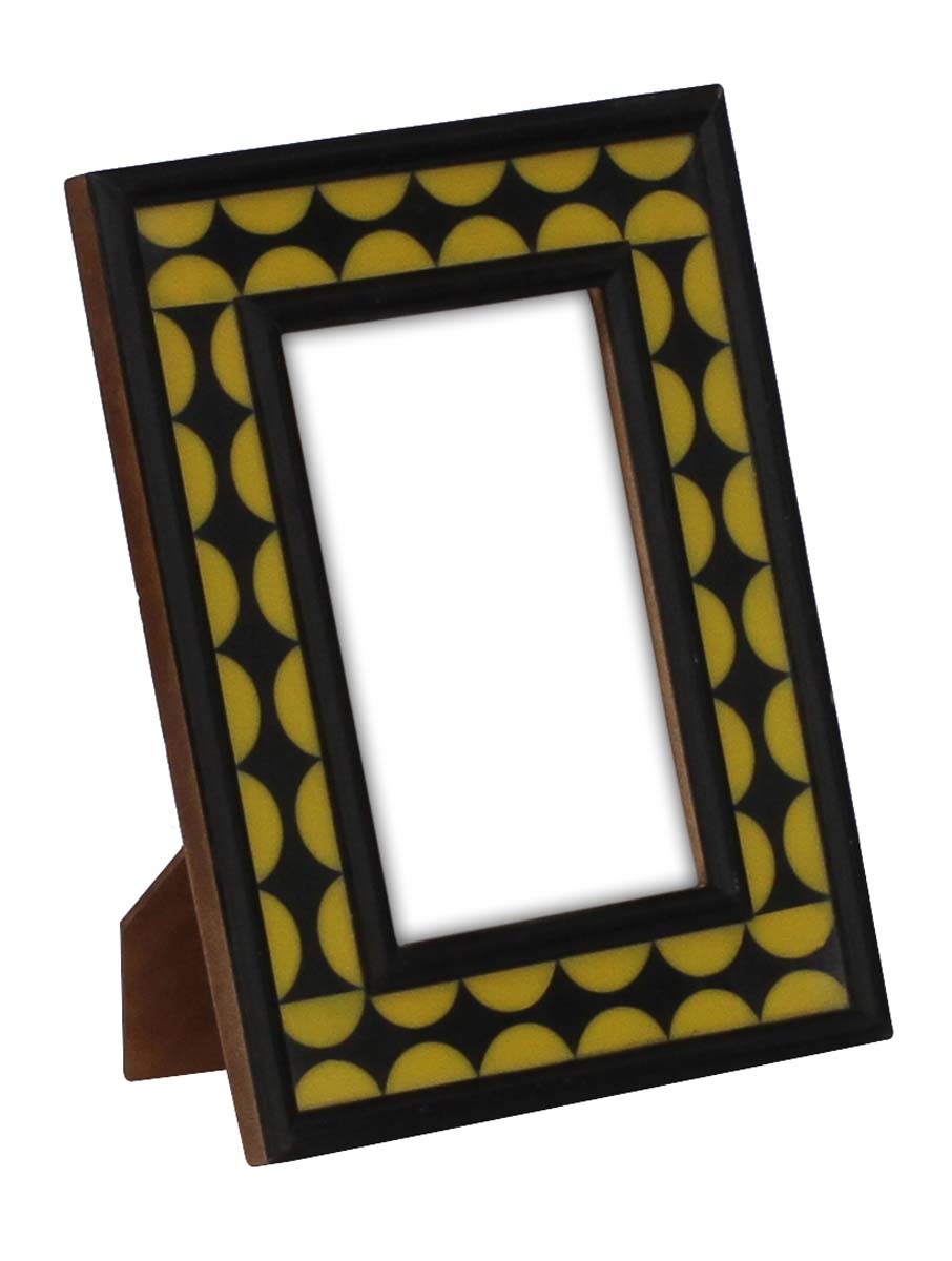 Yellow 4x6 Inches Picture Frame in Bulk - Wholesale Handmade MDF & Acrylic Photo Frame with Semi-Circle Shaped Patterns on Black Base - Home Decor Picture Frames from India