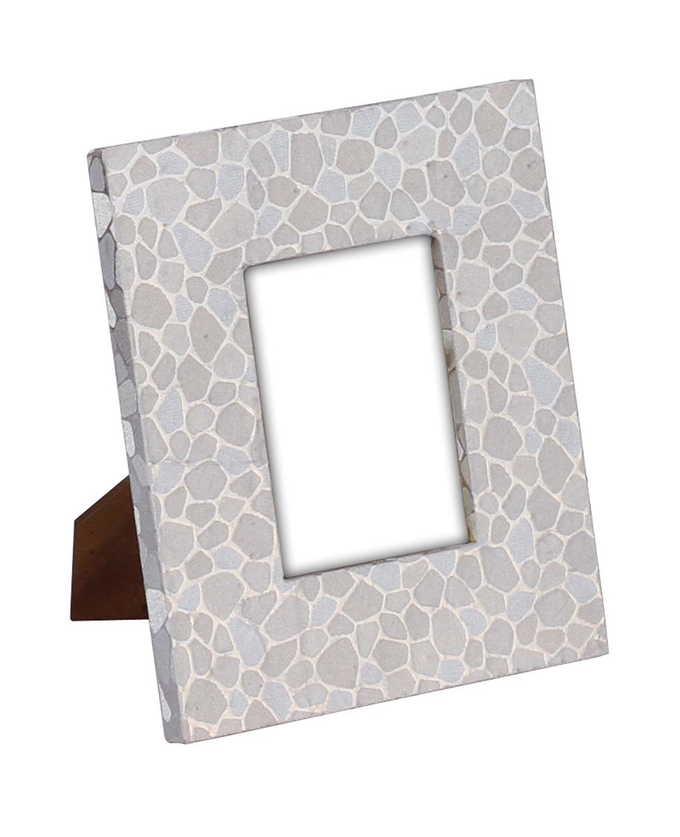 Buy Picture Frame in Bulk - Wholesale Handmade In Light Gray & White Photo Frame Decorated in Wood & Faux Leather with Crackled Pattern - Home & Office Decor Frames from India