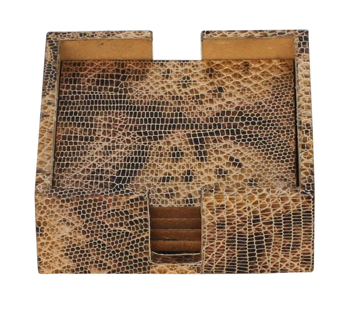 Bulk Wholesale Square Shaped Set of 4 Coasters with Holder Handmade in MDF & Faux Leather - Table Decor