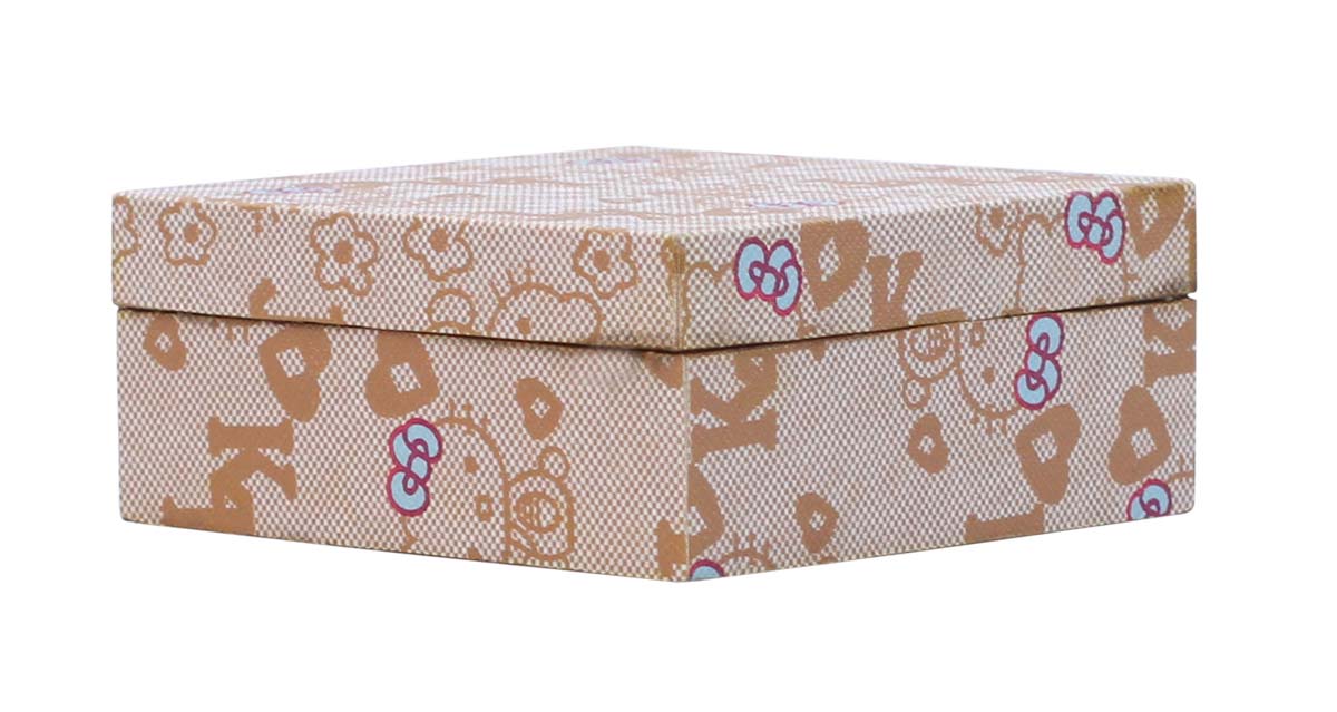 Bulk Source Cute 4.1” Square Hello Kitty Jewelry/Keepsake Box in Wood & Faux Leather - Wholesale Handmade Trinket Box/Storage Box from India