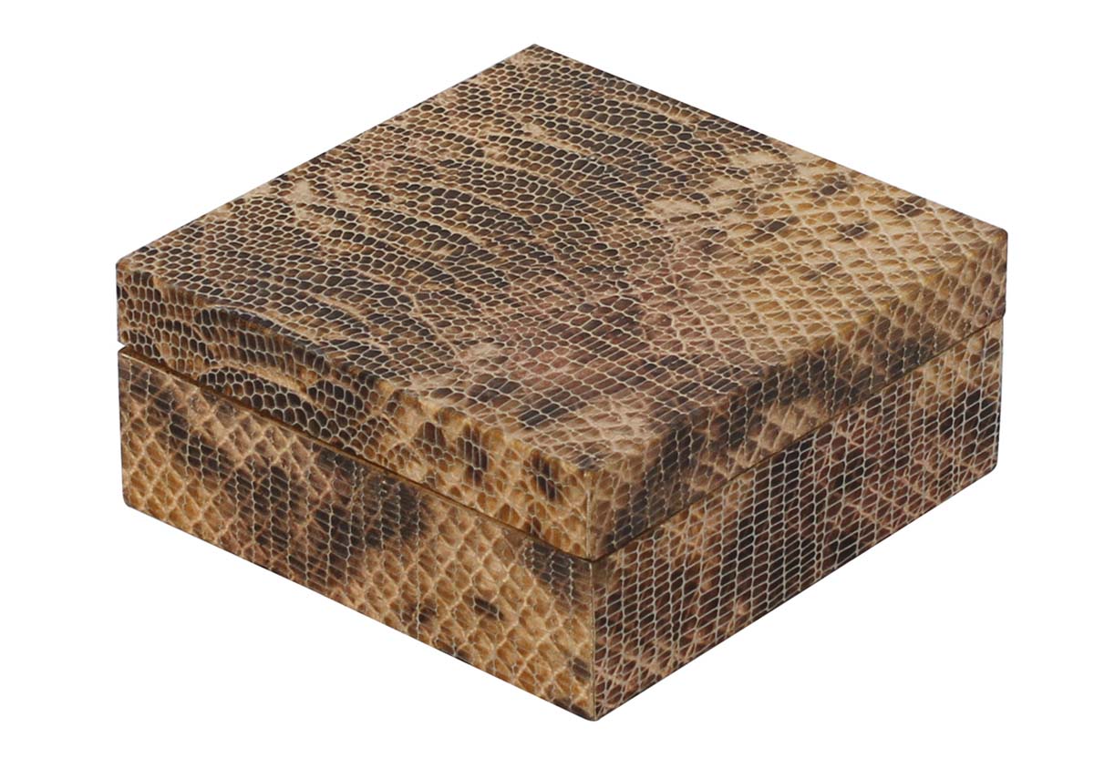 Wholesale Square Jewelry/Keepsake Box - MDF & Acrylic - Buy Bulk Brown & Black Snakeskin-Look Trinket Box