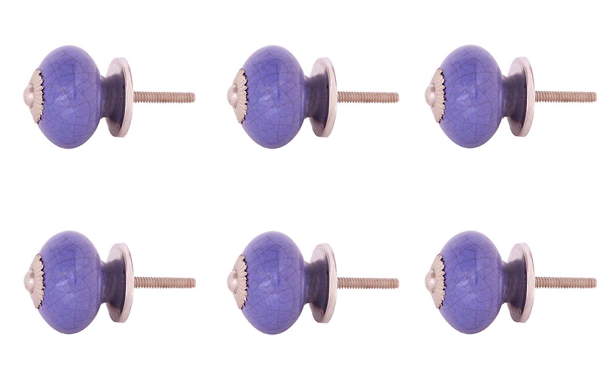 Bulk Wholesale Set of 6 Handmade Lavender Color Drawer Knobs / Pulls in Ceramic with Crackled Effect - Decorative Handles for Drawers / Cabinets / Doors / Cup-Boards – Home Décor