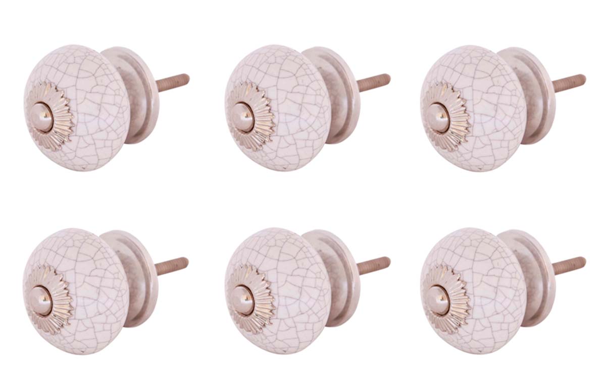 Bulk Wholesale Set of 6 Handmade White Color Drawer Knobs / Pulls  in Ceramic with Crackled Effect - Decorative Handles for Drawers / Cabinets / Doors / Cup-Boards – Home Décor