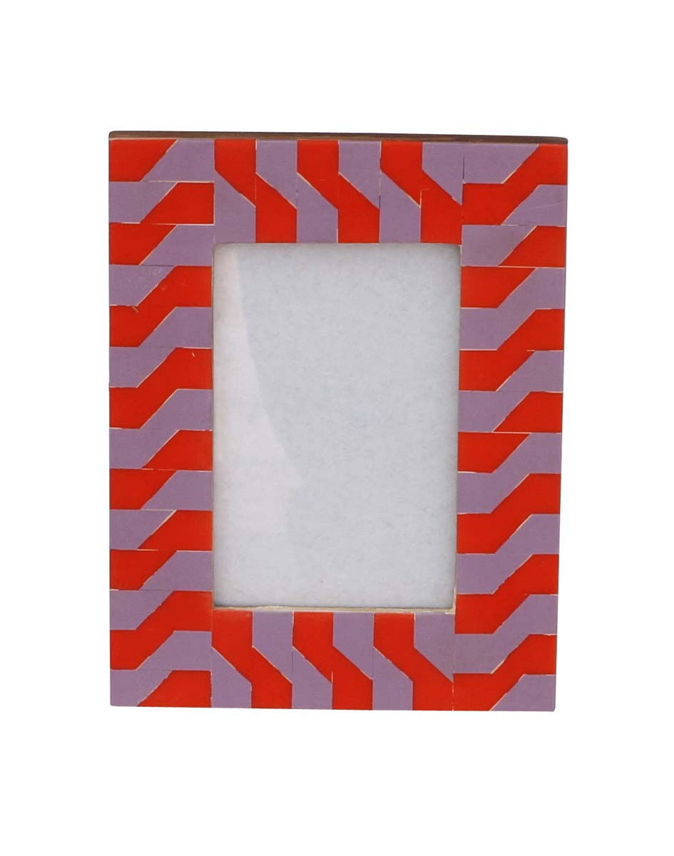Red & Lavender 4x6 Picture Frame in Bulk - Wholesale Handmade MDF Photo Frame in Geometric Designs - Home Decor Picture Frames from India