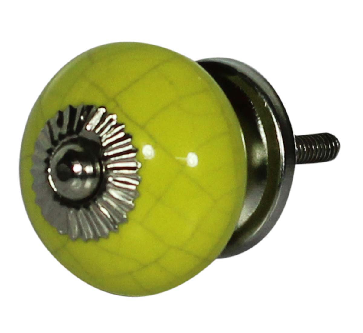 Bulk Wholesale Set of 6 Handmade Antique-Look Drawer Knobs / Pulls in Ceramic with Crackled Effect in Neon Yellow Color - Decorative Handles for Drawers / Cabinets / Doors / Cup-Boards – Home Décor