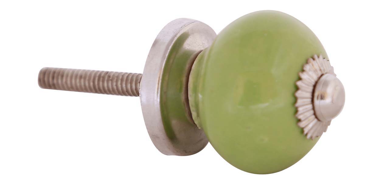 Bulk Wholesale Set of 6 Handmade Round Green Color Knobs / Pulls in Ceramic & Metal – Decorative Handles for Drawers / Dressers / Cabinets – Home Décor