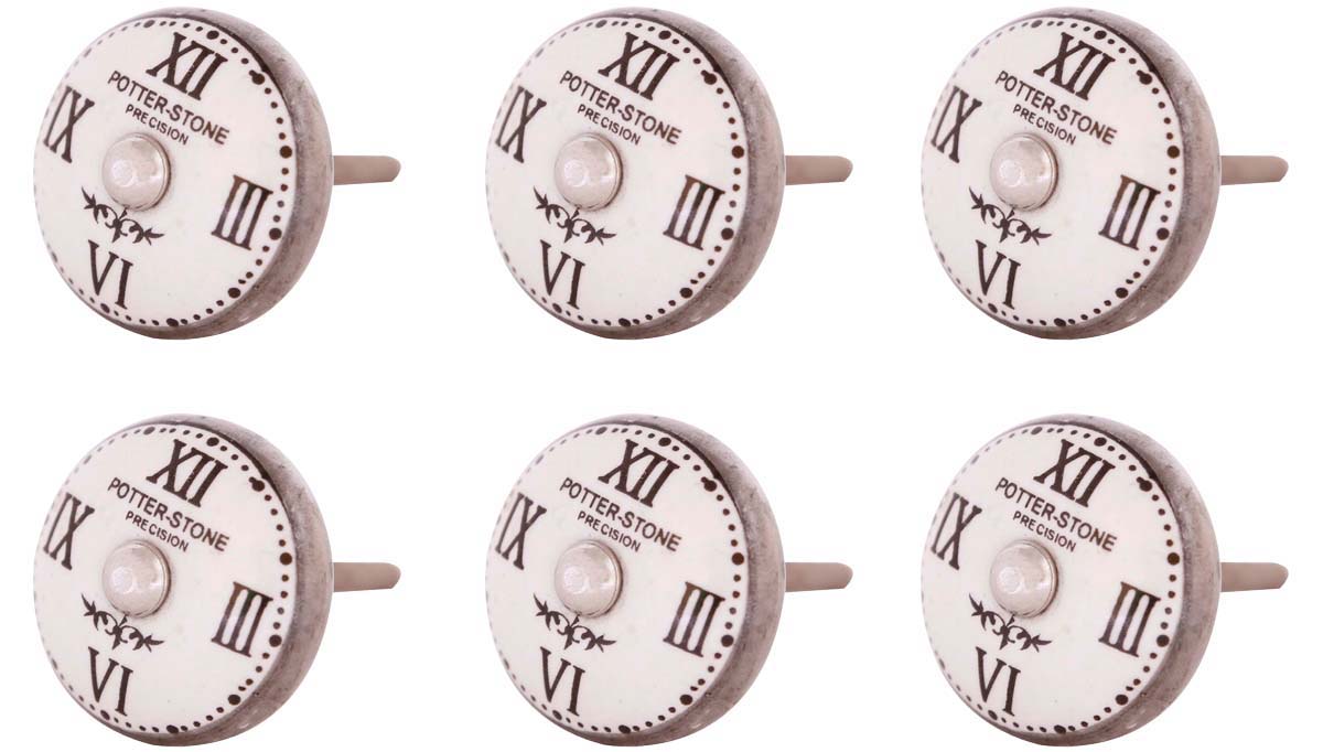Bulk Wholesale Set of 6 Handmade Vintage-Look Round Knobs / Pulls  with Clock Design with Roman Numerals – Decorative Handles for Drawers / Dressers / Cabinets – Home Décor