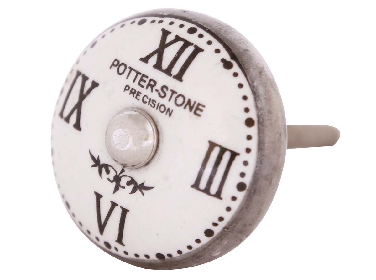 Bulk Wholesale Set of 6 Handmade Vintage-Look Round Knobs / Pulls  with Clock Design with Roman Numerals – Decorative Handles for Drawers / Dressers / Cabinets – Home Décor