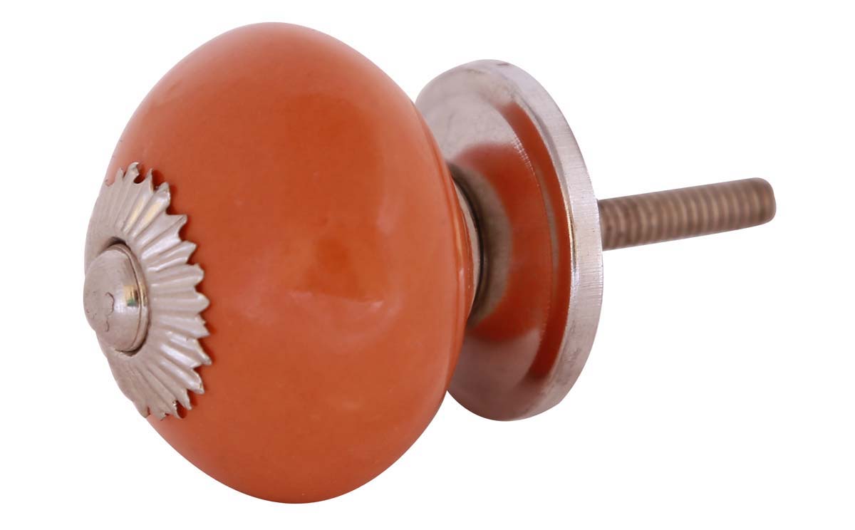 Bulk Wholesale Set of 6 Handmade Round Orange Color Knobs / Pulls  in Ceramic & Metal – Decorative Handles for Drawers / Dressers / Cabinets – Home Décor