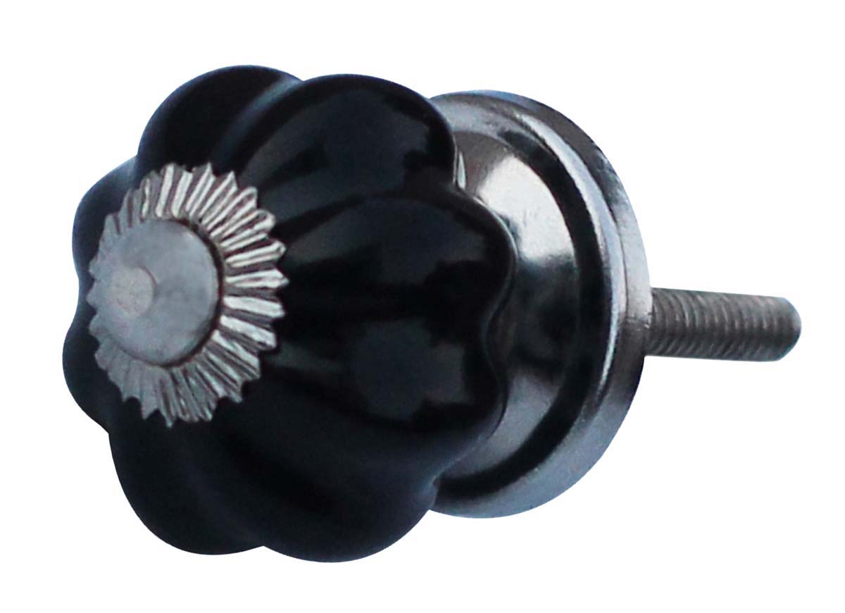 Bulk Wholesale Set of 6 Handmade Black Color Ceramic Knobs  in Pumpkin Design – Decorative Pulls for Drawers / Dressers / Cabinets – Home Décor