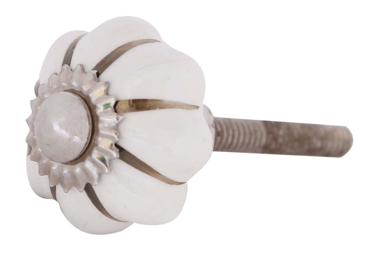 Bulk Wholesale Set of 6 Handmade Antique-Look White Knobs  in Pumpkin Design– Decorative Pulls for Drawers / Dressers / Cabinets – Home Décor