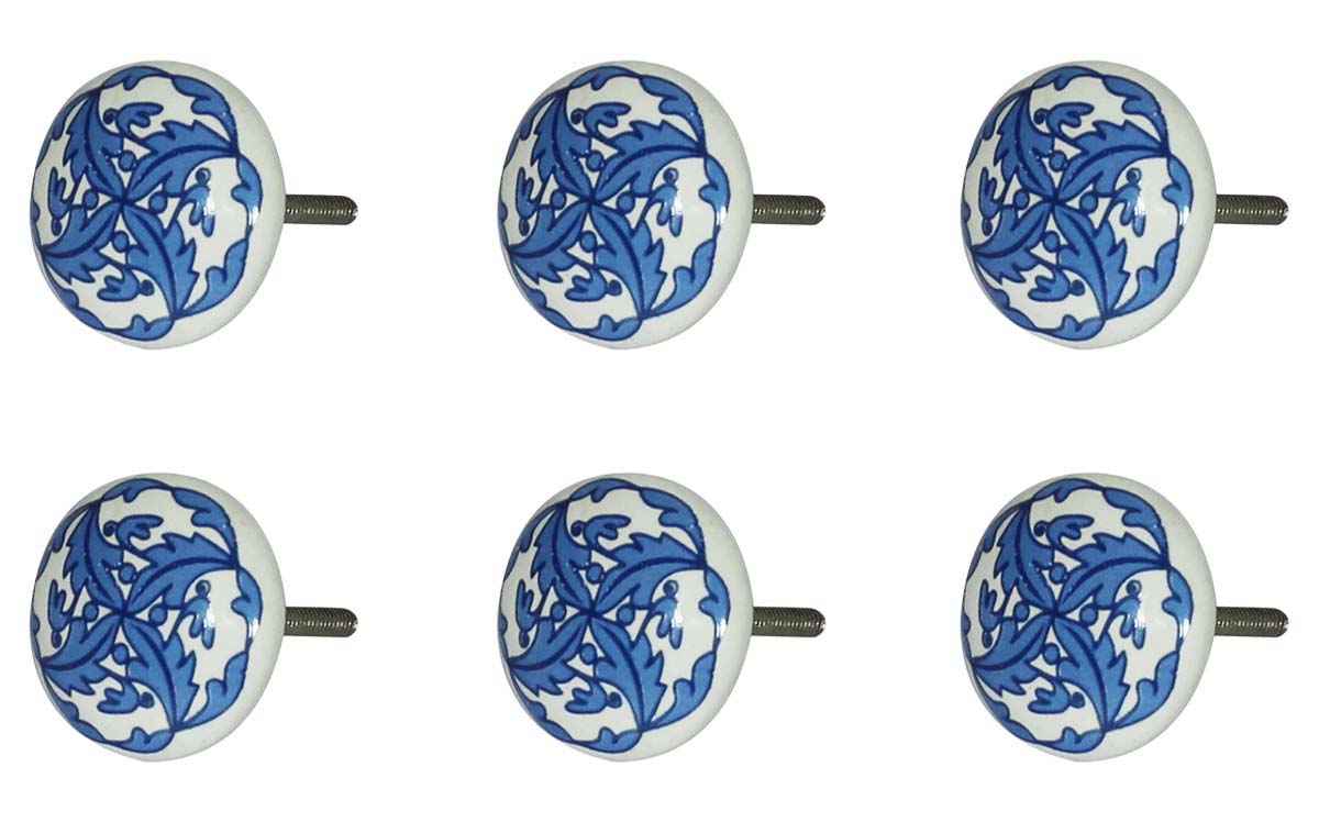Buy in Bulk Wholesale  Set of 6 Ceramic Door Knobs – Hand Painted White & Blue - Cabinets & Cupboard Hardware / Dresser Accessories & Supplies