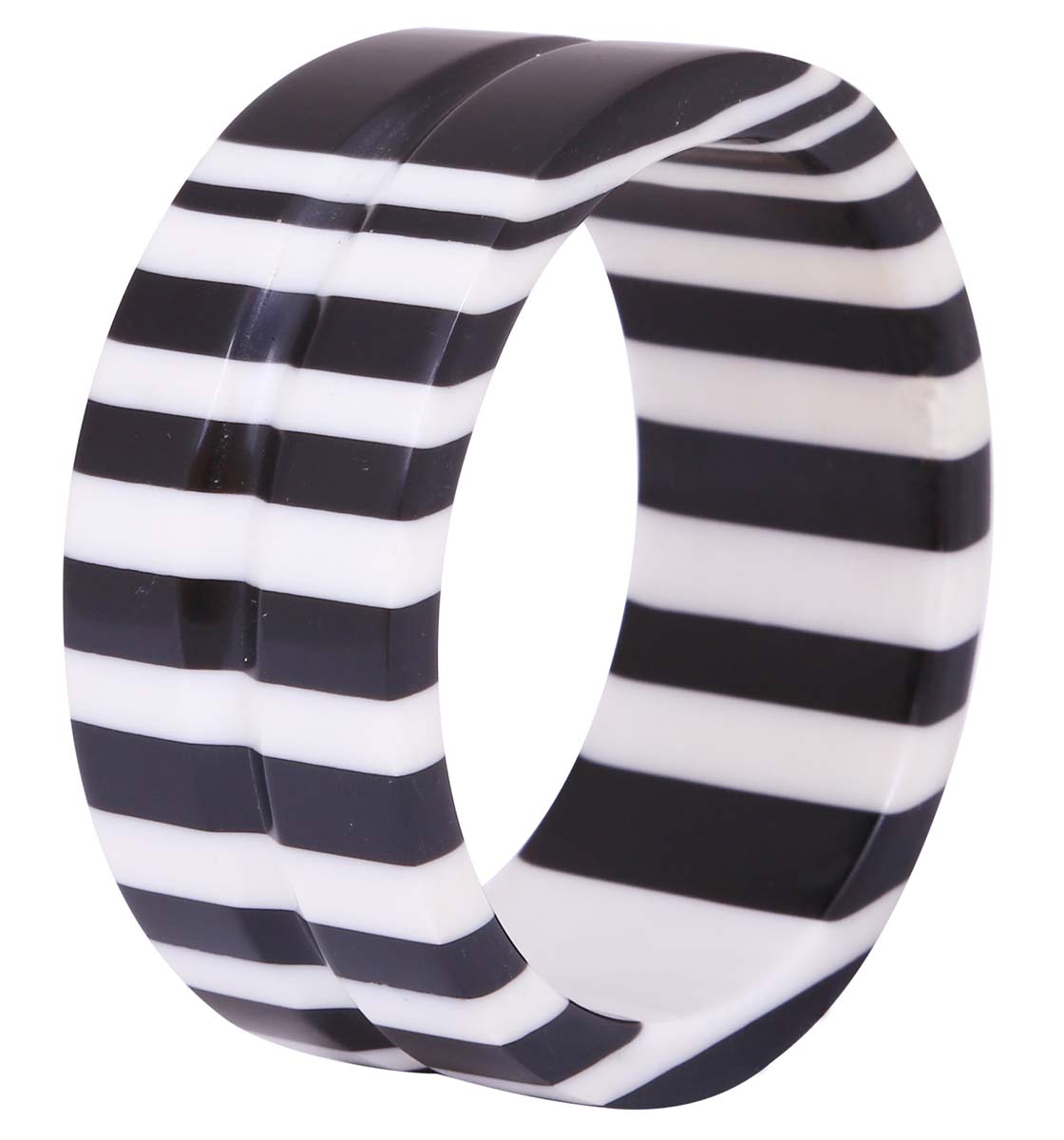 Bulk Wholesale Round & Broad Acrylic Cuff Bangle - Wholesale Handmade Bangle with Black and White Striped Pattern - Women Fashion Jewelry & Accessories
