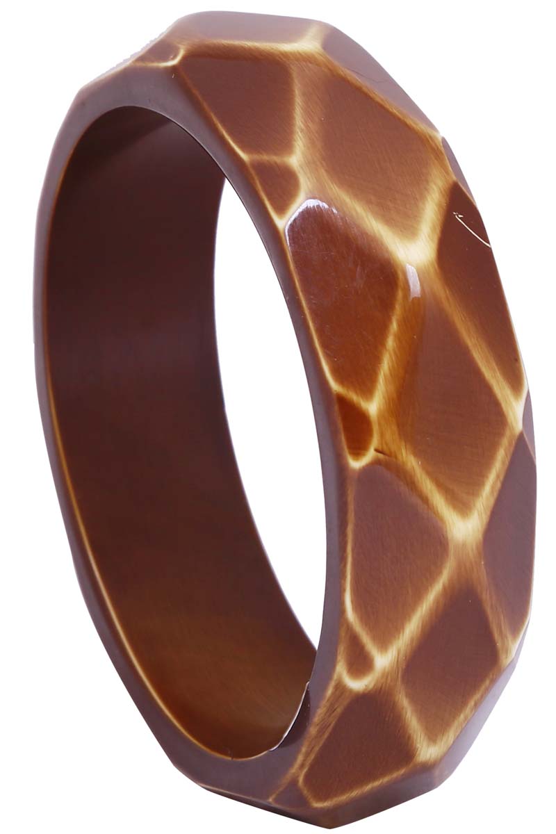 Bulk Wholesale Round & Broad Acrylic Cuff Bangle - Wholesale Handmade Bangle with Diamond Patterns in Shades of Brown - Women Fashion Jewelry & Accessories