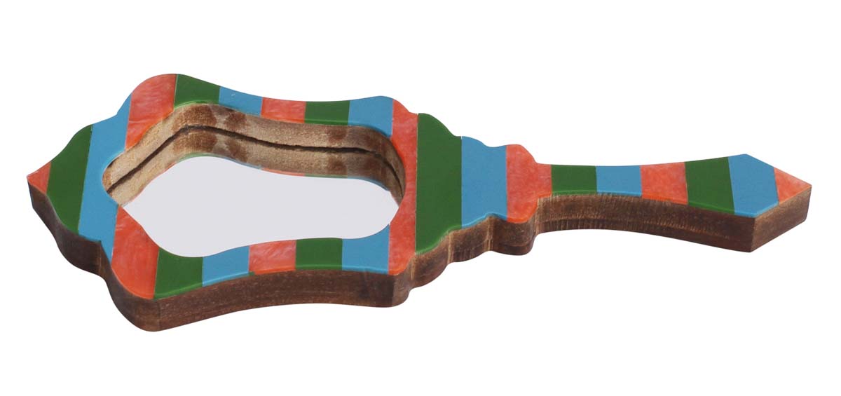 Bulk Wholesale Hand Held Vanity Mirror - 11” Handmade Decorative Mirror in MDF & Acrylic with Colorful Striped Pattern - Ethnic & Thoughtful Gifts for Women from India