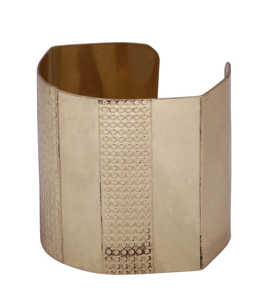 Bulk Buy Open End Cuff Bracelet in Golden Finish - Wholesale Handmade Bracelet/Bangle with Embossing of Dotted Pattern & Snake Skin Design - Women Fashion Jewelry & Accessories from India