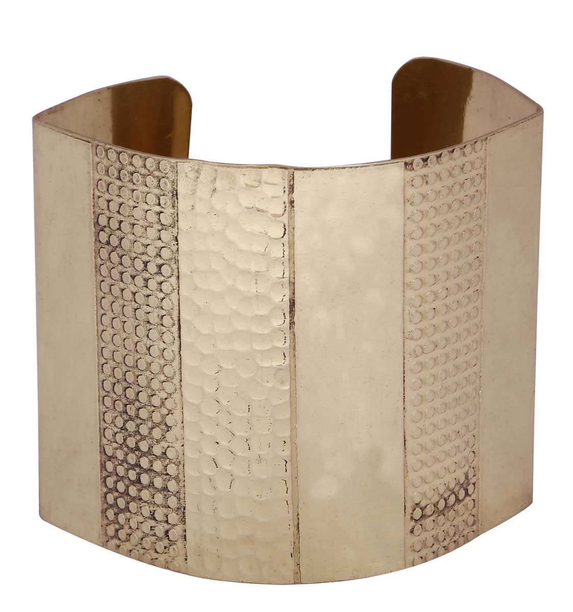 Bulk Buy Open End Cuff Bracelet in Golden Finish - Wholesale Handmade Bracelet/Bangle with Embossing of Dotted Pattern & Snake Skin Design - Women Fashion Jewelry & Accessories from India