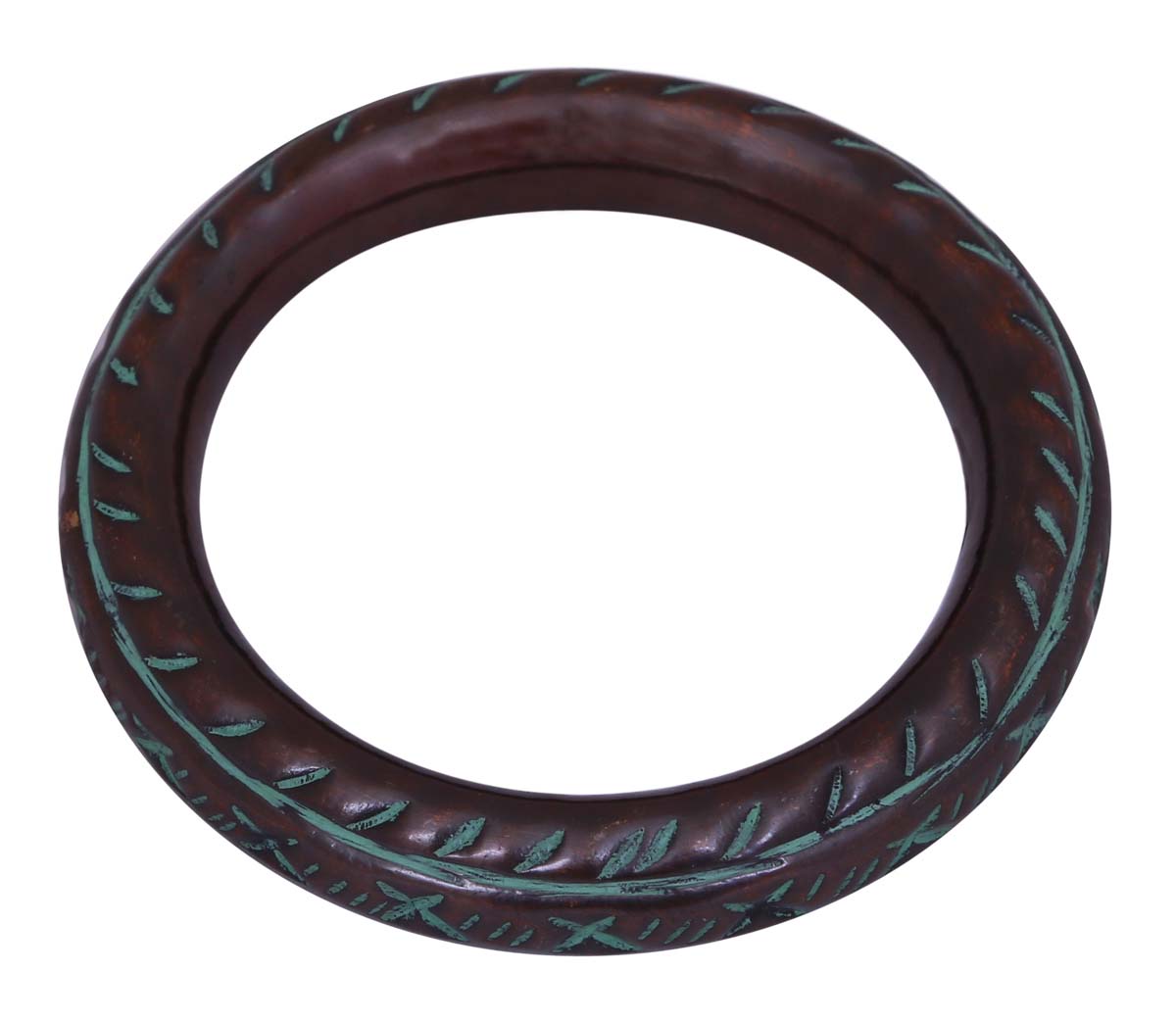 Bulk Buy Metal Bangle - Wholesale Handmade Metal Bangle in Brown Color Decorated with Patterns in Green Color - Women Fashion Jewelry & Accessories from India