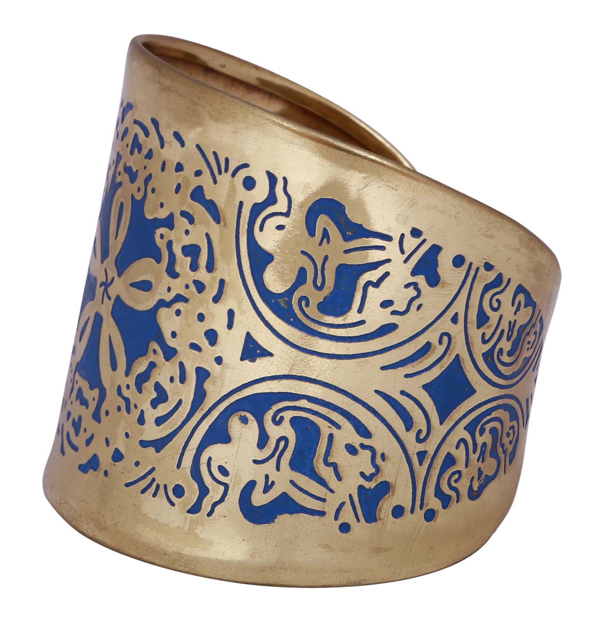 Bulk Buy Open End Cuff Golden & Blue Bracelet - Wholesale Handmade Bracelet/Bangle with Open End Design - Women Fashion Jewelry & Accessories from India