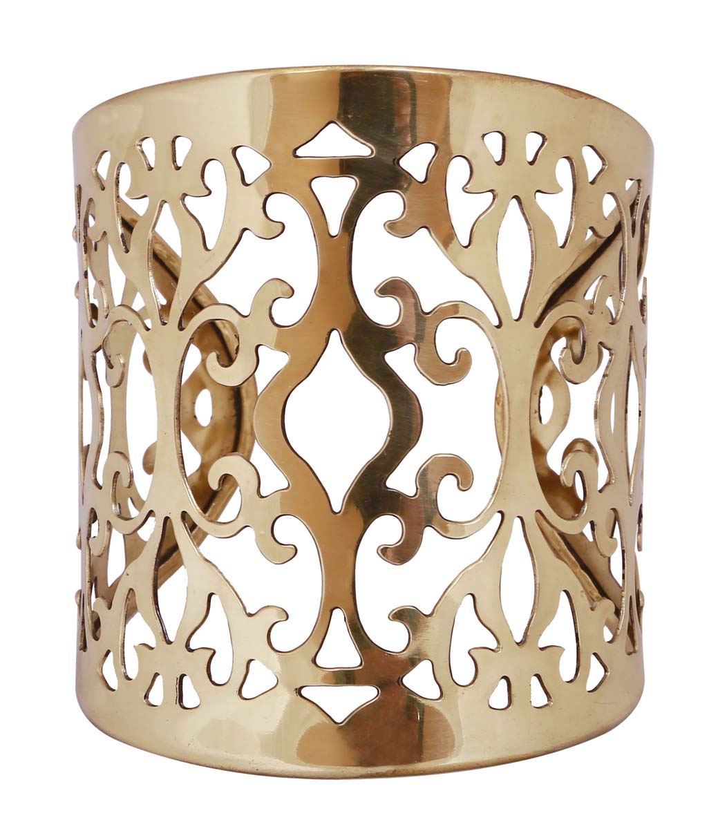 Bulk Wholesale Adjustable Wide Open End Cuff Brass Bracelet - Golden Tone Finish - Vine Pattern Open-Work Art - Women Fashion Jewelry & Accessories