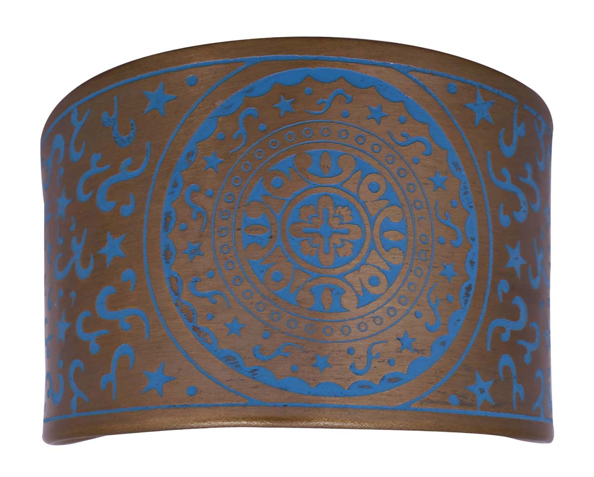 Bulk Buy Open End Cuff Bracelet in Metallic Finish & Blue Color - Wholesale Handmade Bracelet/Bangle Designed with Intricate Patterns - Women Fashion Jewelry & Accessories from India