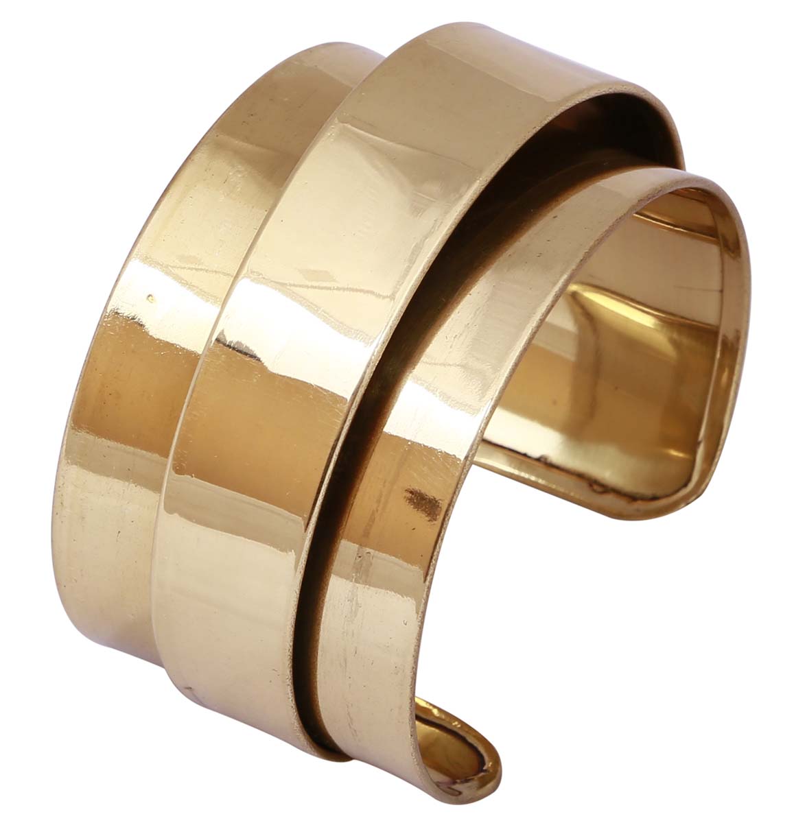 Bulk Buy Open End Cuff Bracelet in Metal with Golden Finish - Wholesale Handmade Bracelet/Bangle Adorned with Double Layer - Women Fashion Jewelry & Accessories from India