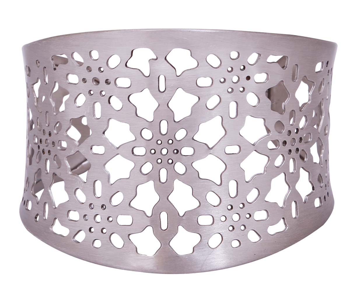 Bulk Wholesale Adjustable Wide Open End Cuff Metal Bracelet - Grey Color Tone Finish - Designed with Intricate Cut-Out Patterns - Women Fashion Jewelry & Accessories from India