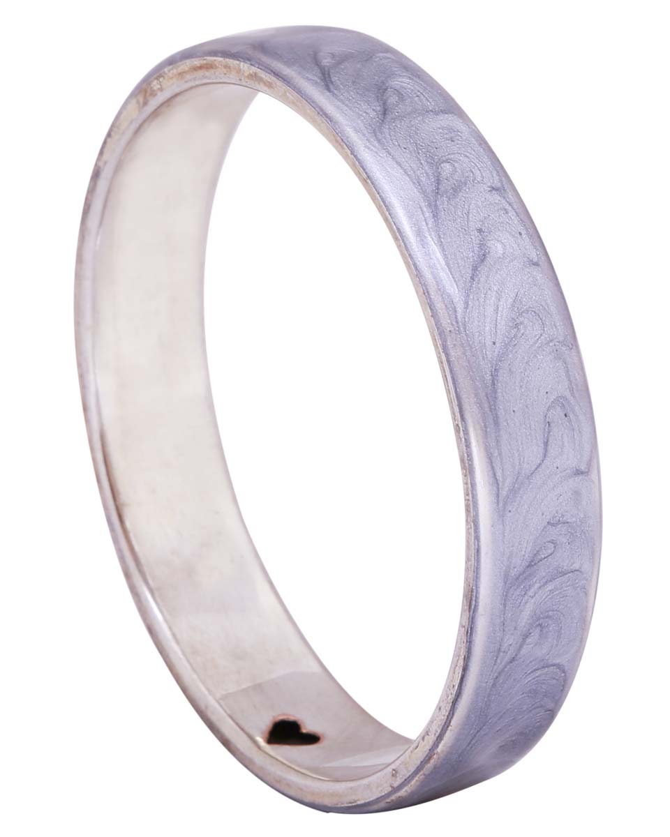 Bulk Wholesale Round Metal Bangle - Wholesale Handmade Metal Bangle in Silver Color Finish with Abstract Patterns in Light Purple Color on the Outer Side - Women Fashion Jewelry & Accessories from India