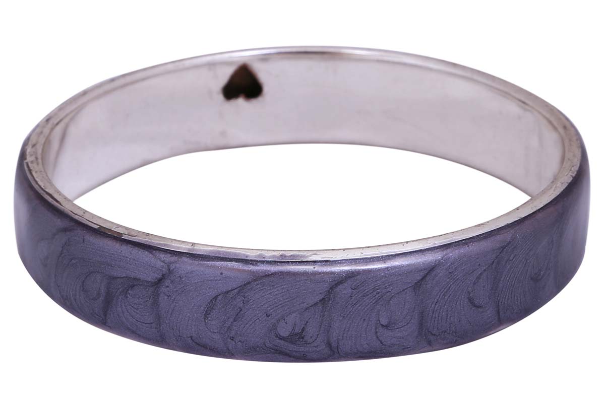 Bulk Wholesale Round Metal Bangle - Wholesale Handmade Metal Bangle in Silver Color Finish with Abstract Patterns in Light Purple Color on the Outer Side - Women Fashion Jewelry & Accessories from India