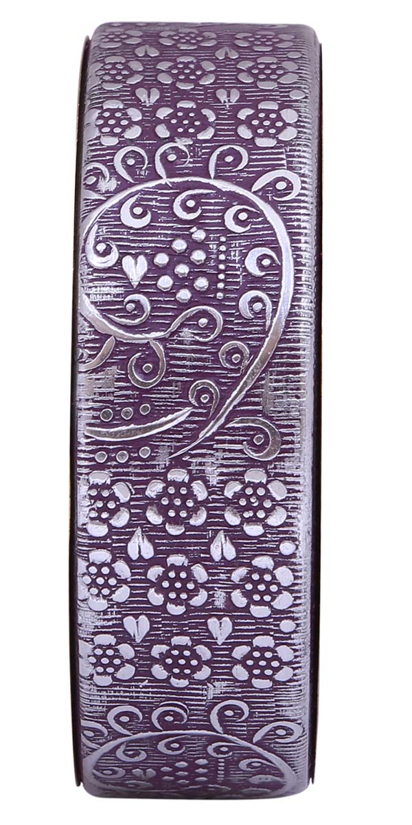 Source Metal Bangle in Bulk - Wholesale Handmade Metal Bangle with Purple Color on the Outer Side & Golden Finish on the Inner Side Decorated with Intricate Floral Patterns - Women Fashion Jewelry & Accessories
