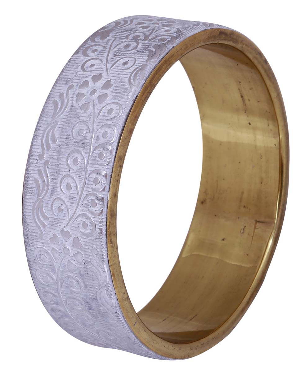 Bulk Wholesale Round Metal Bangle - Wholesale Handmade Metal Bangle in Golden Color Finish with Floral Patterns in Mauve Color on the Outer Side - Women Fashion Jewelry & Accessories from India