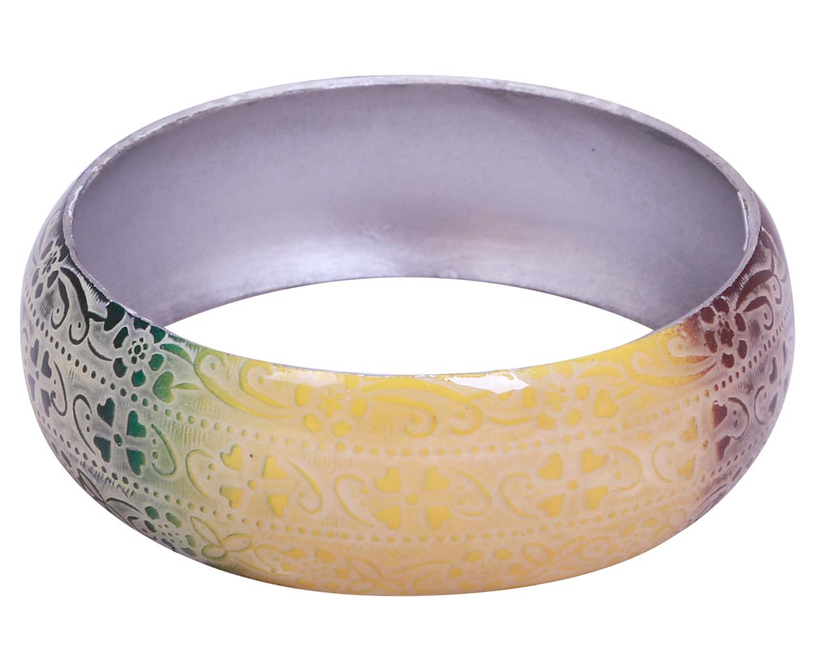 Antique-Look Broad Metal Bangle/Bracelet in Bulk - Wholesale Bangle/Bracelet in Blue & White Color - Heart-Shaped & Floral Patterns - Stylish Women Fashion Jewelry & Accessories