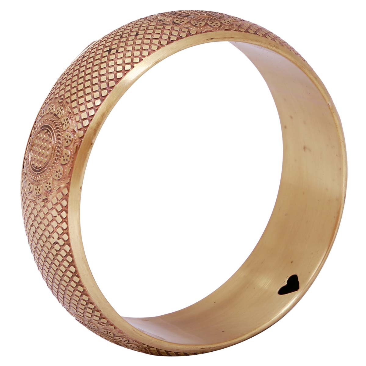 Bulk Wholesale Round Metal Bangle with Golden Finish - Wholesale Handmade Metal Bangle Designed with Intricate Patterns on the Outer Side & Black Hearts on the Inner Side - Women Fashion Jewelry & Accessories from India